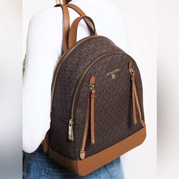 MICHAEL MICHAEL KORS Logo Brooklyn F Leather Brown Acorn Backpack AUTHENTIC